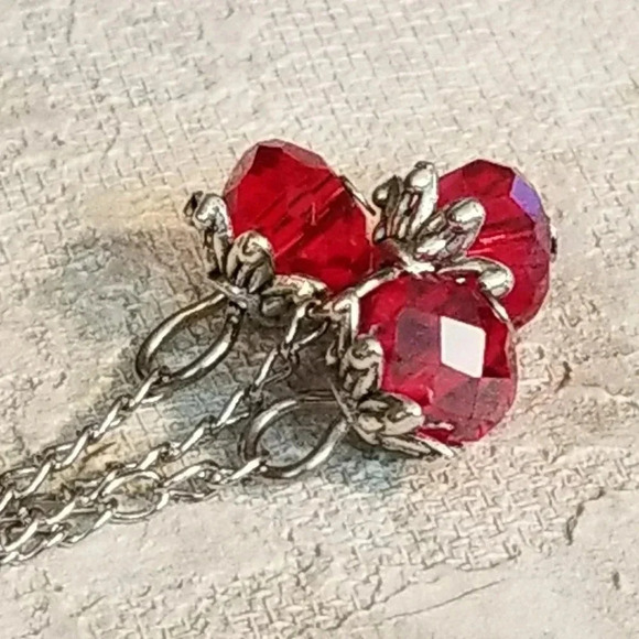 Triple Chained Red Crystal Swingy Earrings - Picture 3 of 3
